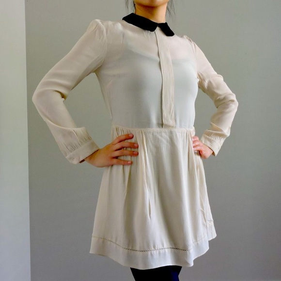 Aritzia Sunday Best Cream Color Shirt Dress with Black Collar and Open Back - Picture 3 of 9